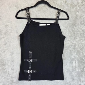FeLicity Tank Top Womens Large Black Ribbed Buckle Strap D-Ring Gothic Punk - Picture 1 of 10