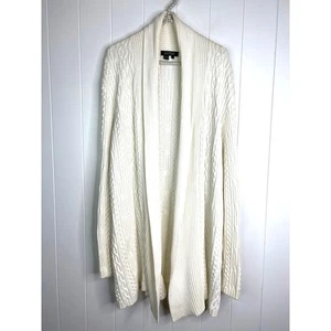 Lauren Ralph Lauren Vintage White Open Front Cable Knit 100% Cotton Cardigan XL - Picture 1 of 8