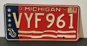 Michigan License Plate 1976 Bicentennial # VYF961 Red White Blue - Picture 1 of 3