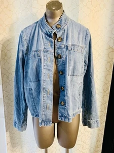 J. JILL DENIM UTILITY JACKE M BUTTON DOWN TASCHEN MOCK COLLAR - Bild 1 von 5