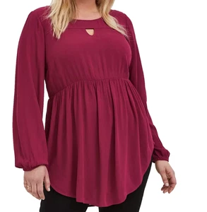 Torrid Women’s 3 3X Top Crinkle Gauze Keyhole Babydoll Tunic Berry Red - Picture 1 of 4