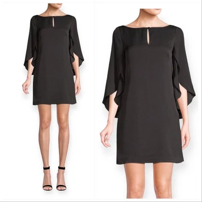 Milly Papillion черный шелк платье размер 10 расклешенный рукав коктейльное новый с Ярлыками - Изображение 1 из 4