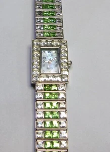 Suzanne Somers Deco Style Green & Crystal Jeweled Watch - Picture 1 of 5