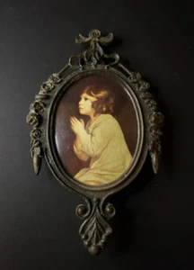 VTG Ornate Italian Brass Framed Samuel Praying Art Oval 6.25"x4" - Picture 1 of 10