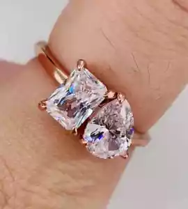 2CT Pear & Radiant Cut Moissanite Engagement Toi Et Moi Ring 14K White Gold Over - Picture 1 of 8
