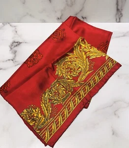 Atelier VERSACE Red Gold Baroque Style Scarf Shawl 52” X 52” - Picture 1 of 6