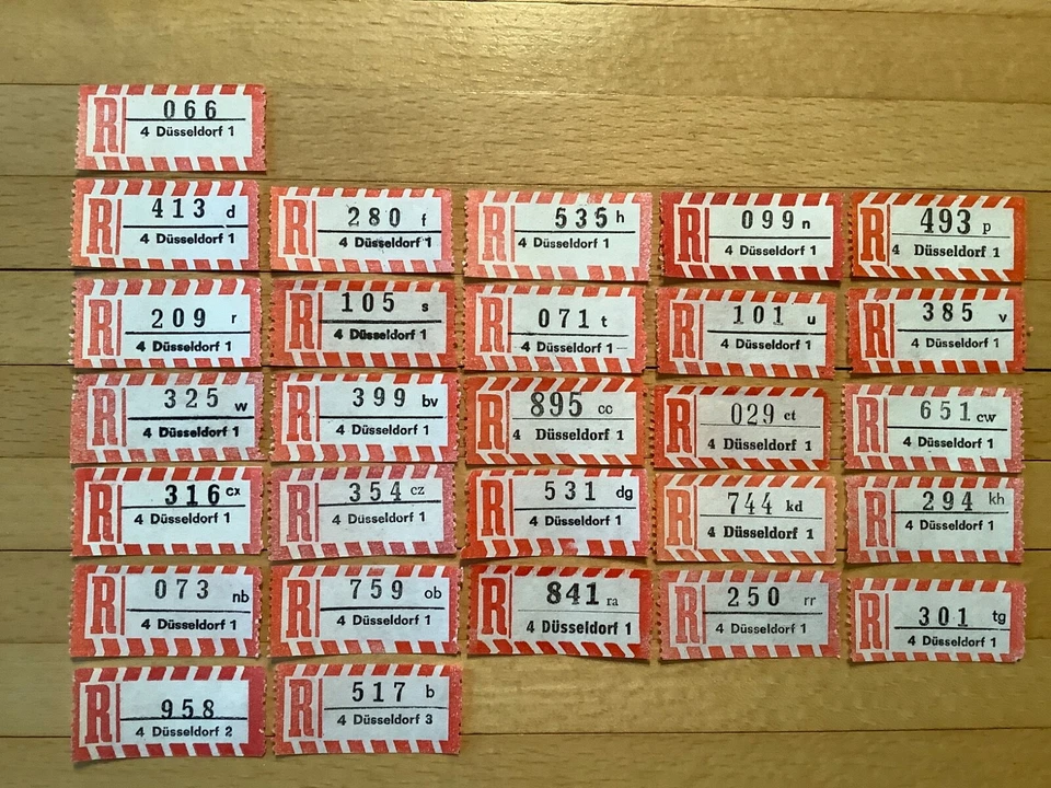 28 x Einschreibezettel 4  Düsseldorf 1,2,3  - Bild 1 von 1