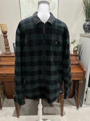 Chaqueta para hombre Eddie Bauer forrada de lana talla grande verde y negra a cuadros Foto 1 de 4