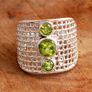 Peridot Gemstone Fine HANDMADE Jewelry 925 Solid Sterling Silver Ring Size 8.75 - Picture 1 of 5