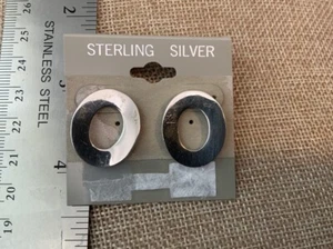 Sterling Silver 925 Curved Oval Solid Pierced Earrings 1” Post Modern Artisan - Picture 1 of 4