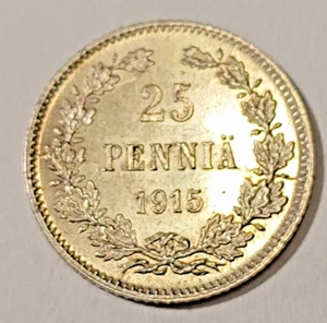 Finland  *25 penniä * 1915* Empire Nicholas II* Silver *1+  *RARE - Picture 1 of 2