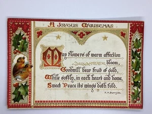 Postcard Joyous Christmas H.M. Burnside Poem Robin birds Poinsettia Tuck 1909 I7 - Foto 1 di 2