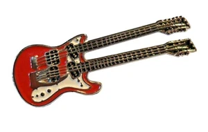 Double Neck Electric Guitar Enamel Badge Heavy Metal Rock Music Band Lapel Pin - Picture 1 of 2