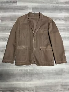 ZZegna Blazer Jacket 2-Button Brown Linen/Cotton Made in Italy Men Size 54 - Picture 1 of 21