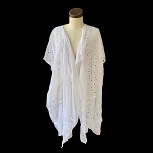 J.CREW White Eyelet Cotton Blend Poncho Kimono Open Jacket India M/L - Picture 1 of 12