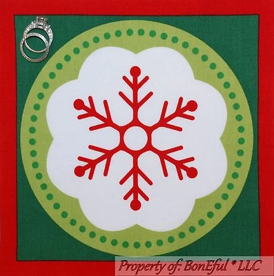 BonEful Fabric Cotton Quilt Square Block Dr Seuss Grinch Xmas Red Dot Snowflake - Image 1 of 4