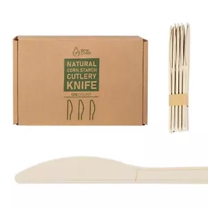 Biodegradable Plastic Knives 120 Pack Disposable Cutlery Set Heavy Duty Composta - Picture 1 of 7