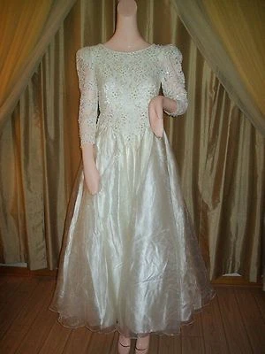 Свадебное платье кружева жемчуг и блестки верхний трапециевидный органзы Flare юбка sz 4-6 ** - Изображение 1 из 4