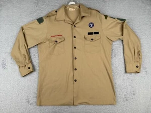 VINTAGE Boy Scouts of America Shirt Adult Large Beige Long Sleeve Poly READ ME - Picture 1 of 14