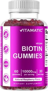 Vitamatic Biotin Gummies 10,000 mcg for Stronger Hair, Skin & Nails - 60 Vega... - Picture 1 of 7