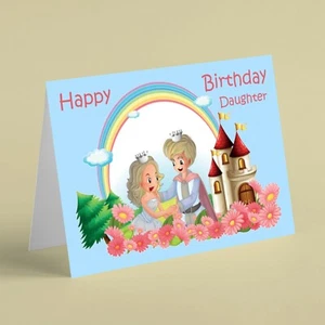 Princess and prince with castle Daughter birthday card - Picture 1 of 1