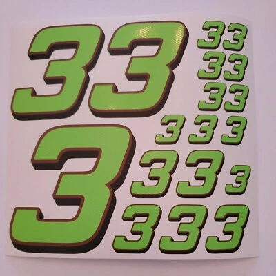 Lime Green red/blk  #3's Racing Vinyl Decal Sheet 1/10-1/12 DEFECTIVE BOX D - Image 1 of 4