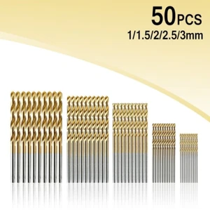 50Pcs 1/1.5/2.0/2.5/3mm Titanium Coated Twist Drill Bit High Steel for Woodwork - Picture 1 of 1