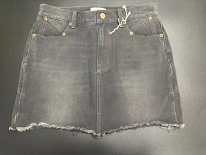 Pistola neu Mini Bleistiftrock schwarz Denim 5 Taschen ausgefranster Saum Reißverschluss Hosenschlitz Größe 26 - Bild 1 von 6