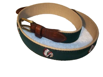 Cinturón Tequesta Club Bordado Indian Chief Talla 28-30" Tela Verde/Cuero Latón Foto 1 de 4