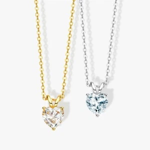 1ct Heart Cut Moissanite Pendant Necklace 925 Sterling Silver 18K Gold Plated - Picture 1 of 31