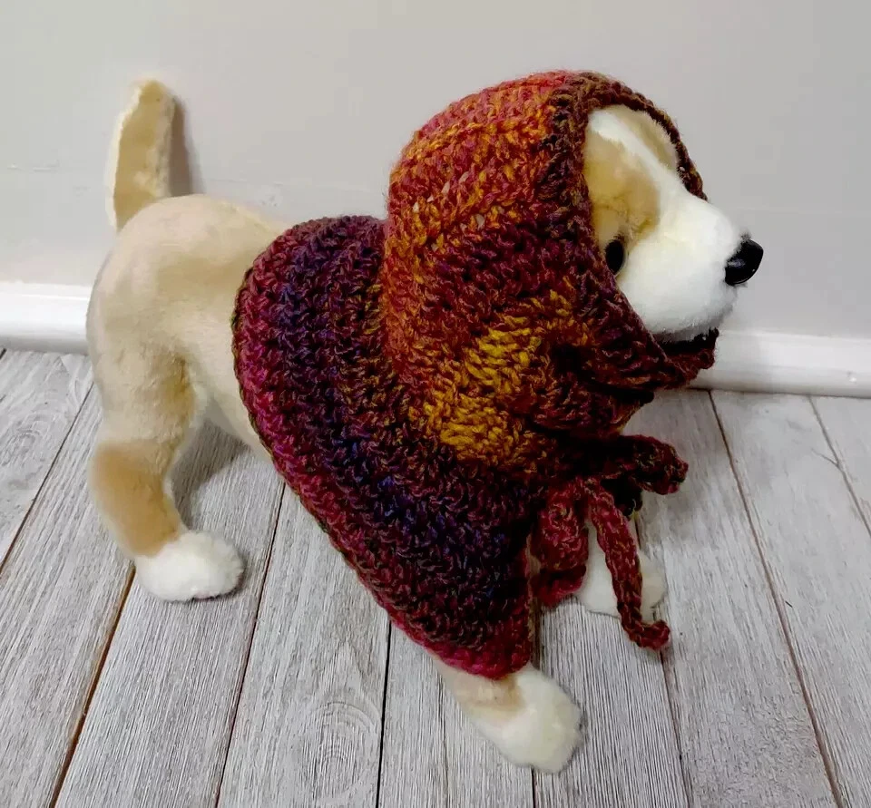 handmade crochet hat pet hood dog cat snood cape xs small  breed mélange new - Image 1 of 2