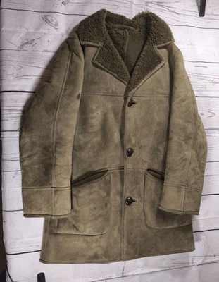 Barretts Mens Sheepskin Coat Vintage Tan Brown Suede Button Up Jacket Size M - Image 1 of 4