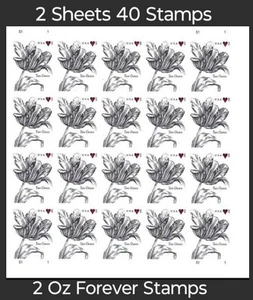 2 Oz Vintage Tulip 🌷 40 USPS FOREVER STAMPS Wedding Invitations - Picture 1 of 5