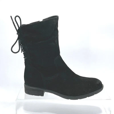 AQUA Sofft Size 6.5 Black Suede Leather Lace Up Back Mid Calf Boots NEW Sharnell - Image 1 of 4