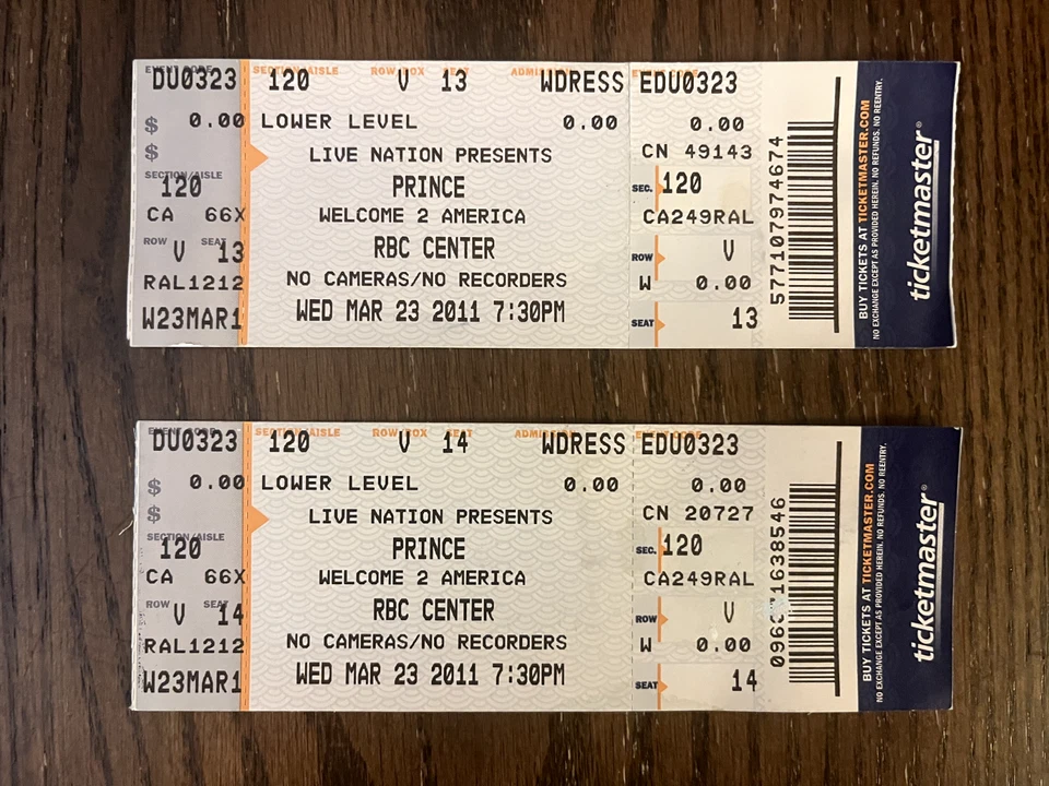 Prince - Welcome 2 America 2013 RBC Center Raleigh 2 x TICKET - Image 1 of 1