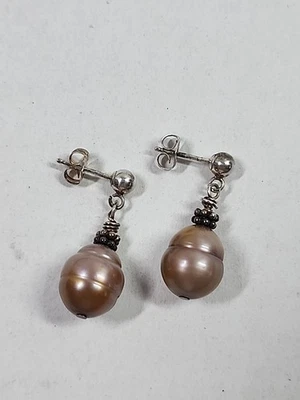 Auténticos Pendientes Colgantes Brighton Plata 925 Anillo Círculo Perla Real 1" Foto 1 de 4