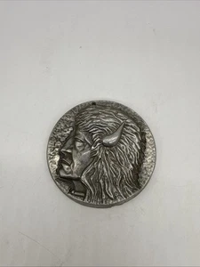 Silberfarbenes keltisches oder indisches gehörntes Metall Wicca heidnisches Wandrelief 4 Zoll - Bild 1 von 5