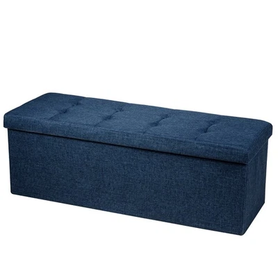 Fabric Folding Storage Ottoman Storage Chest W/Divider Bed End Bench Navy - Image 1 of 4