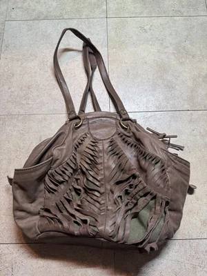 Anthropologie Leather Shoulder Bag Brown Fringe Lucky Penny Hobo Hippie  - Image 1 of 4