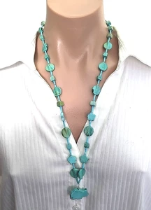 Vintage Fetisch geschnitzte Türkis Perlen Bär Anhänger Southwestern Halskette 26"L - Bild 1 von 3