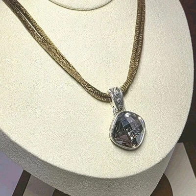 Brighton Venus Rising Necklace Taupe Champagne Crystal Pendant Satin Cord - Image 1 of 4