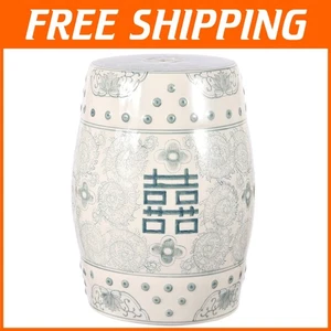 Chinoiserie Ceramic Drum Garden Stool - Double Happiness Accent, 18” Tall - Picture 1 of 9