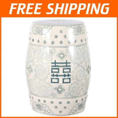 Chinoiserie Ceramic Drum Garden Stool - Double Happiness Accent, 18” Tall - Image 1 of 4
