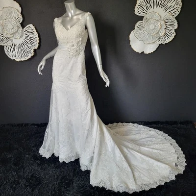 NWT~$1599~DA VINCI~SZ 2~IVORY EMBELLISHED LACE FIT & FLARE WEDDING DRESS GOWN - Image 1 of 4