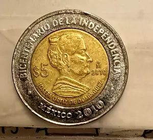Mexico 5 Pesos, 2010 Bimetallic CENTENARIO DE LA REVOLUCION Josefa Ortiz - Picture 1 of 2