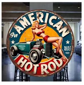 American Hot Rod Novelty Round 8" Metal Sign Vintage Garage Sign NEW! - Picture 1 of 16