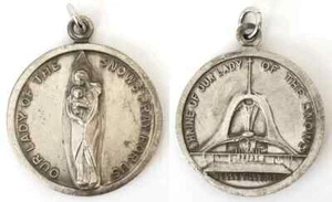 Vintage katholische Unsere Liebe Frau vom Schnee Belleville silberfarbene religiöse Medaille - Bild 1 von 7