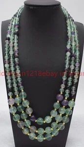 3Row Natural 6-10mm Multicolor Fluorite Round Gemstone Beaded Necklace 17-19in - Picture 1 of 12