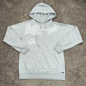 Betsey Johnson Hoodie Womens XS Gray Floral Lace Applique Performance Pullover - Picture 1 of 11