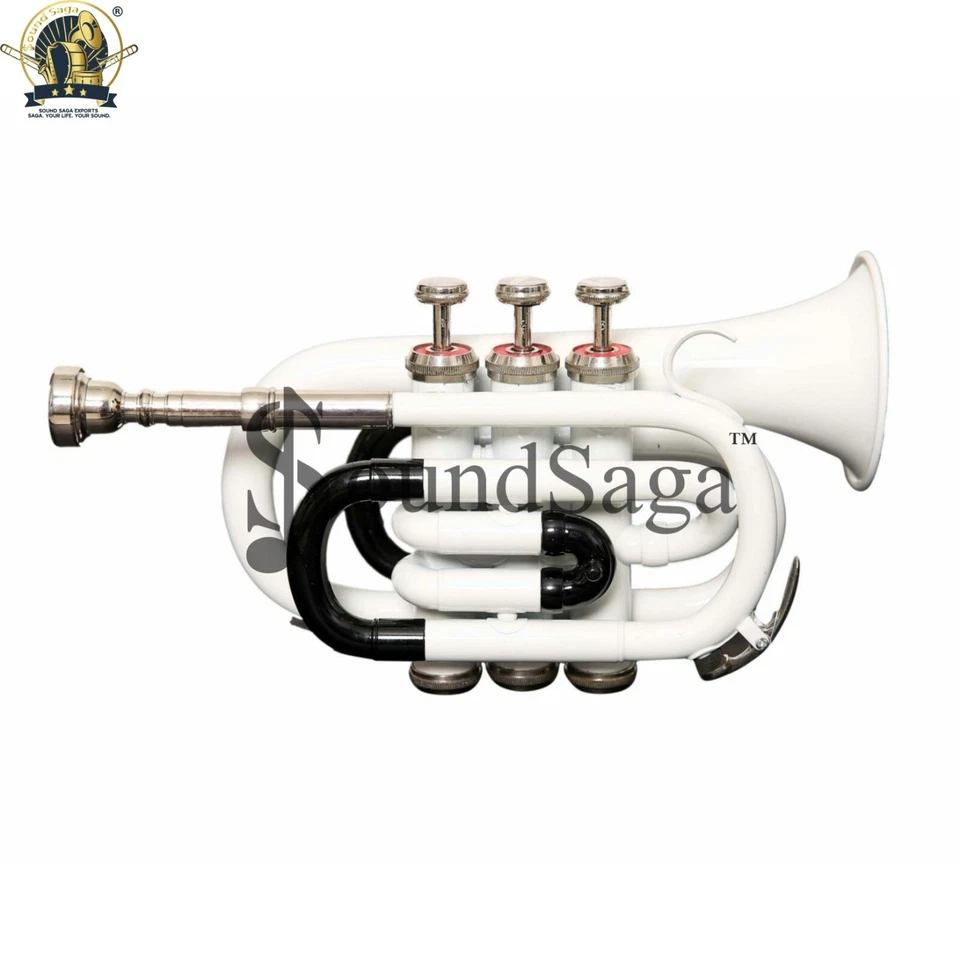 Trompeta de Bolsillo SOUND SAGA Paso Bb con Boquilla y Estuche de Transporte (Blanco Negro) Foto 1 de 1